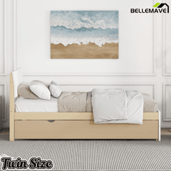 Bellemave® Modern Twin Bed Frame with Trundle, Platform Bed with High Gloss Headboard & Footboard, No Box Spring Needed - Bellemave