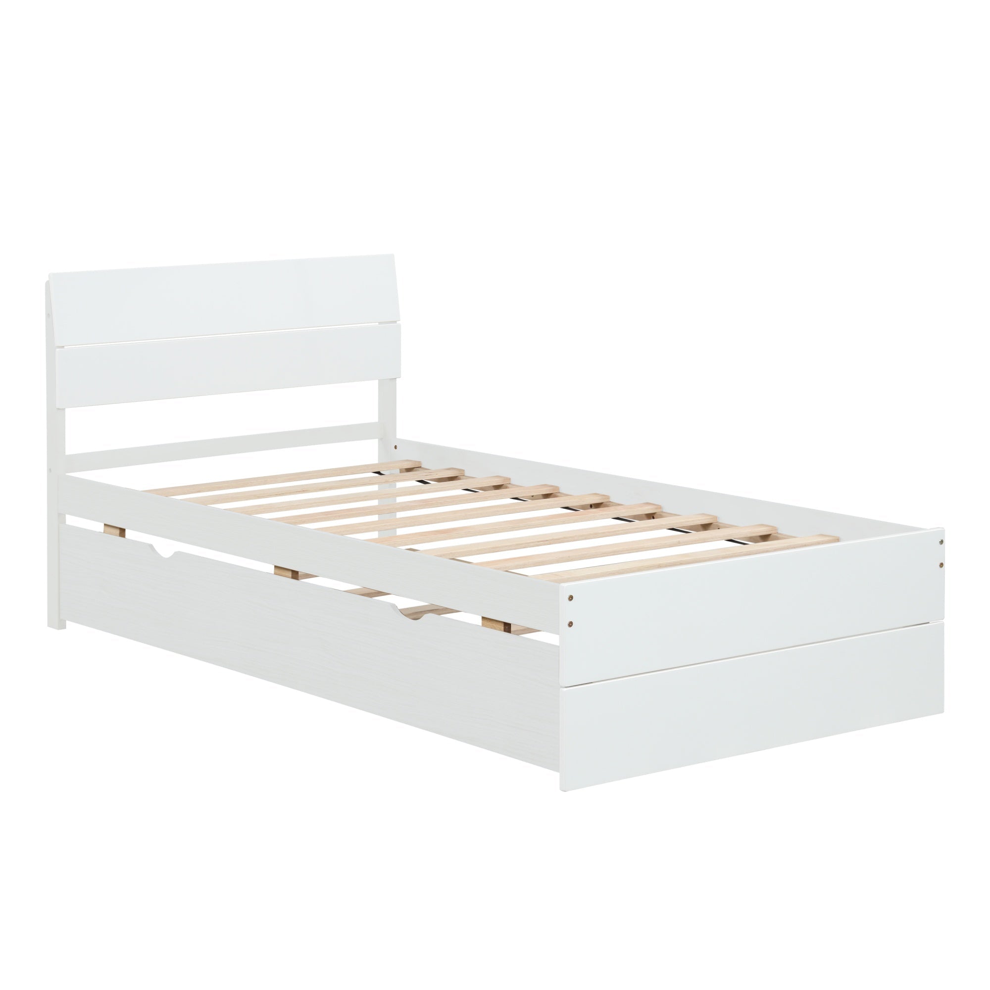 Bellemave® Modern Twin Bed Frame with Trundle, Platform Bed with High Gloss Headboard & Footboard, No Box Spring Needed - Bellemave