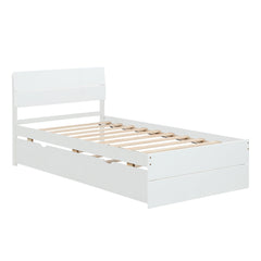 Bellemave® Modern Twin Bed Frame with Trundle, Platform Bed with High Gloss Headboard & Footboard, No Box Spring Needed - Bellemave