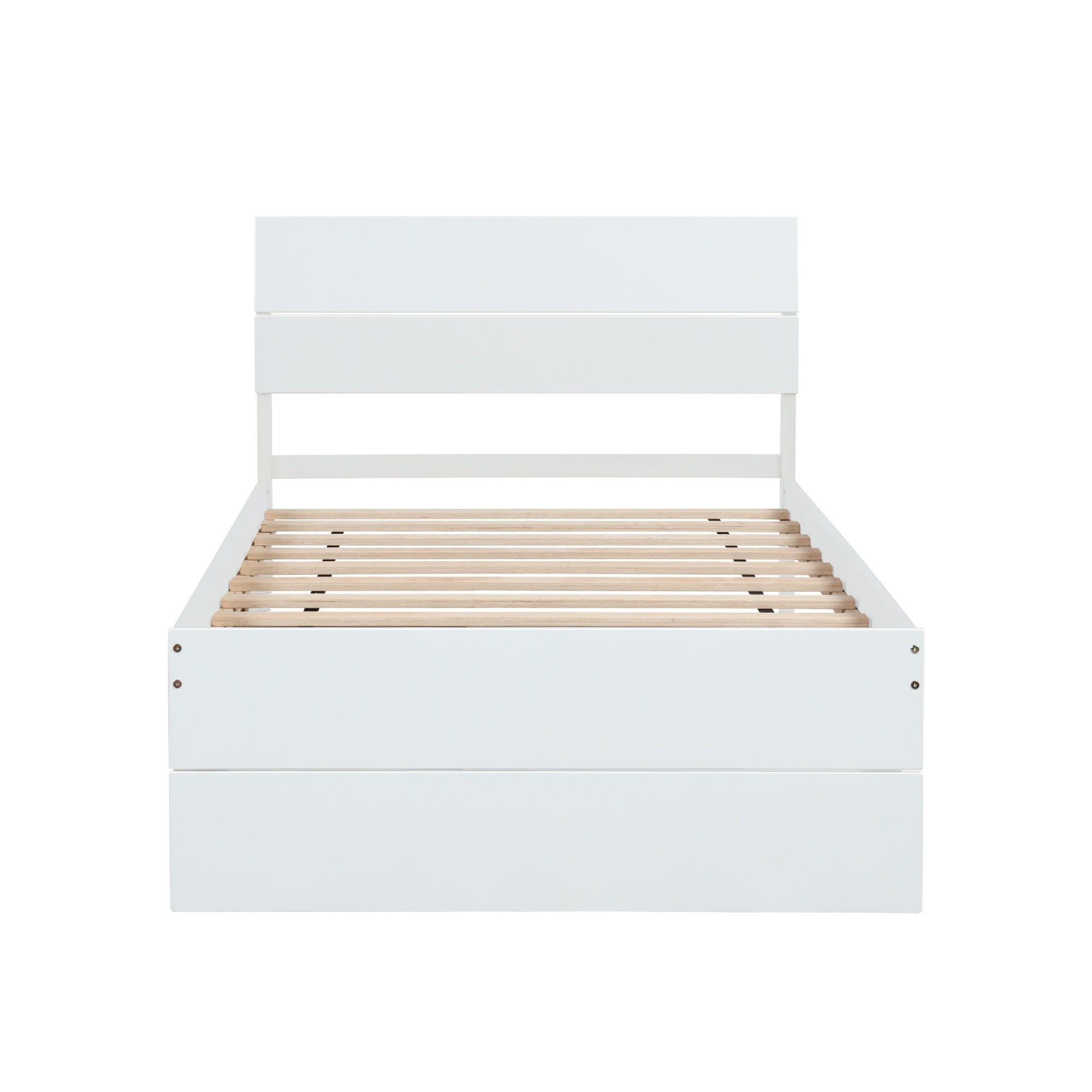 Bellemave® Modern Twin Bed Frame with Trundle, Platform Bed with High Gloss Headboard & Footboard, No Box Spring Needed - Bellemave
