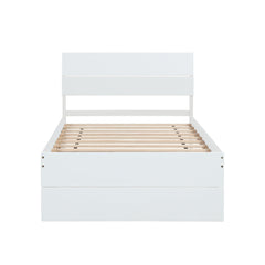 Bellemave® Modern Twin Bed Frame with Trundle, Platform Bed with High Gloss Headboard & Footboard, No Box Spring Needed - Bellemave