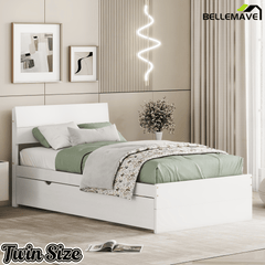 Bellemave® Modern Twin Bed Frame with Trundle, Platform Bed with High Gloss Headboard & Footboard, No Box Spring Needed - Bellemave