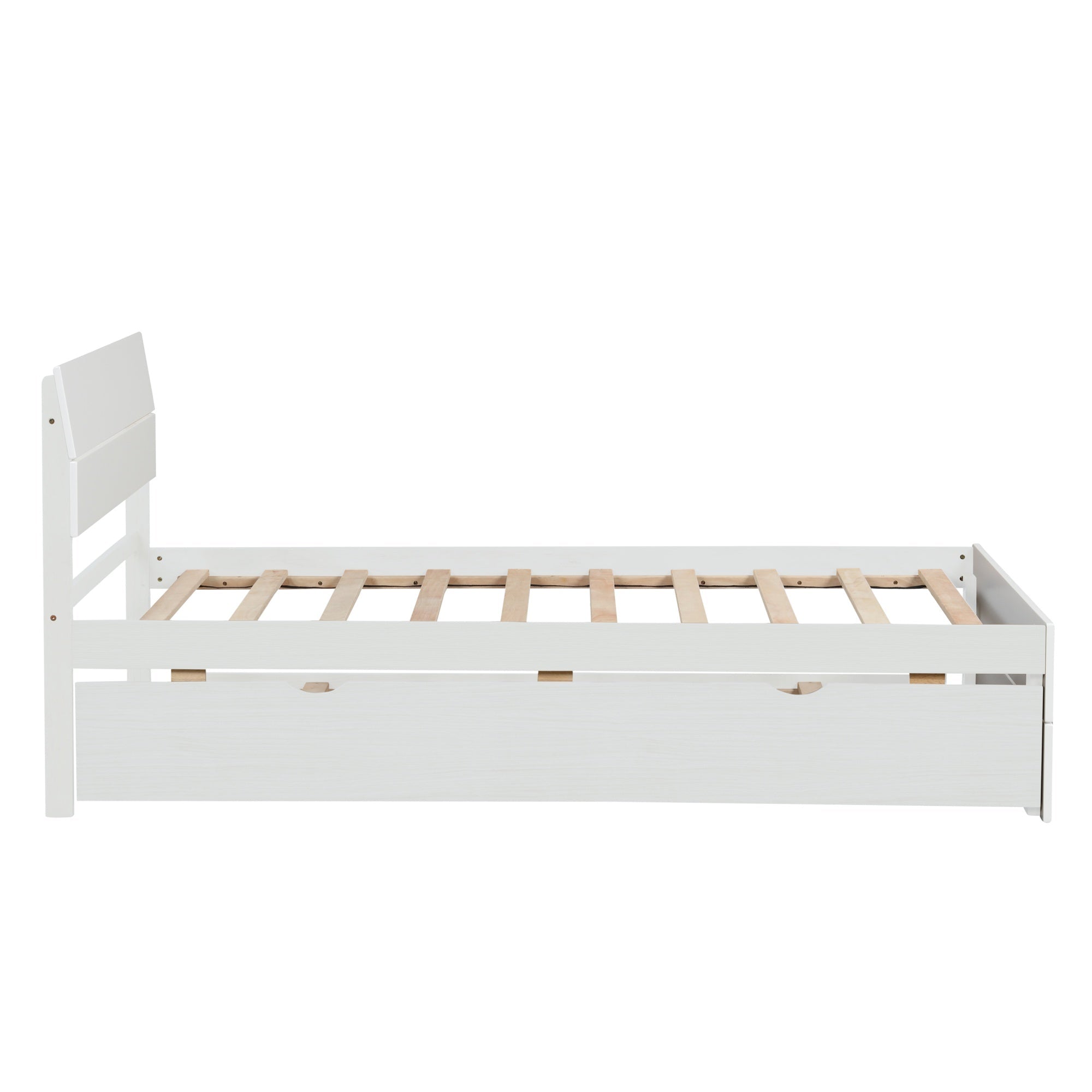 Bellemave® Modern Twin Bed Frame with Trundle, Platform Bed with High Gloss Headboard & Footboard, No Box Spring Needed - Bellemave
