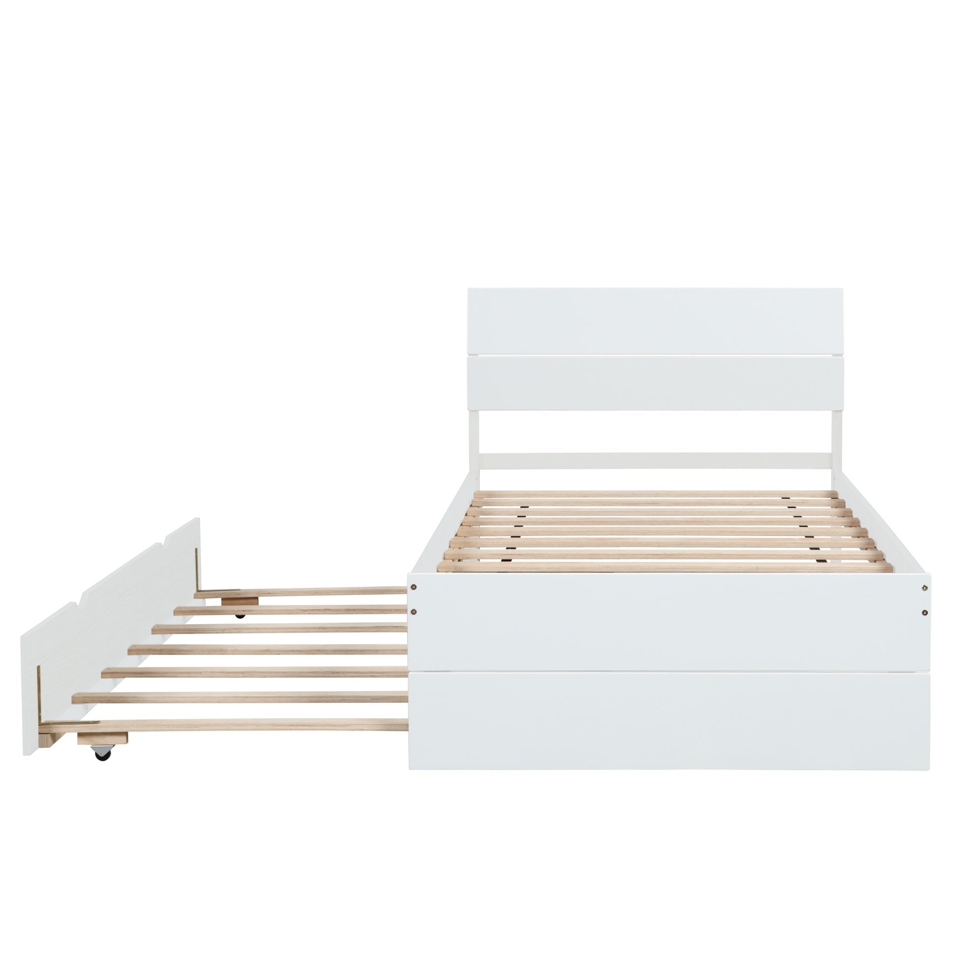 Bellemave® Modern Twin Bed Frame with Trundle, Platform Bed with High Gloss Headboard & Footboard, No Box Spring Needed - Bellemave