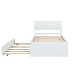 Bellemave® Modern Twin Bed Frame with Trundle, Platform Bed with High Gloss Headboard & Footboard, No Box Spring Needed - Bellemave