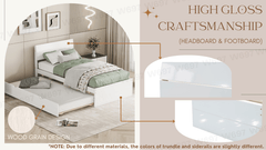 Bellemave® Modern Twin Bed Frame with Trundle, Platform Bed with High Gloss Headboard & Footboard, No Box Spring Needed - Bellemave