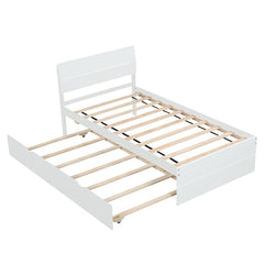 Bellemave® Modern Twin Bed Frame with Trundle, Platform Bed with High Gloss Headboard & Footboard, No Box Spring Needed - Bellemave