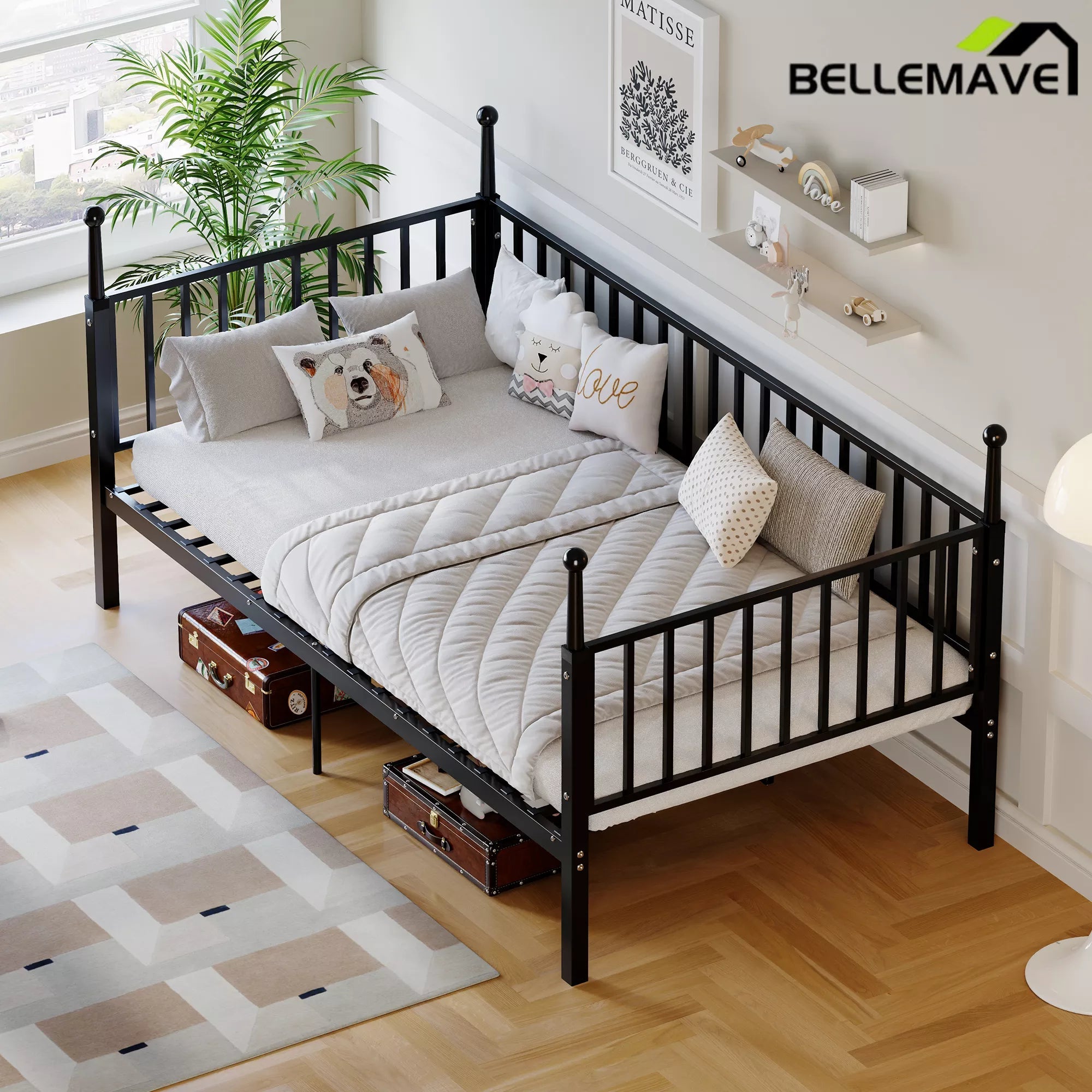 Bellemave® Modern Twin Metal Bunk Bed for Kids and Teens, Durable Steel Frame with Space-Saving Design, No Box Spring Required, Black - Bellemave
