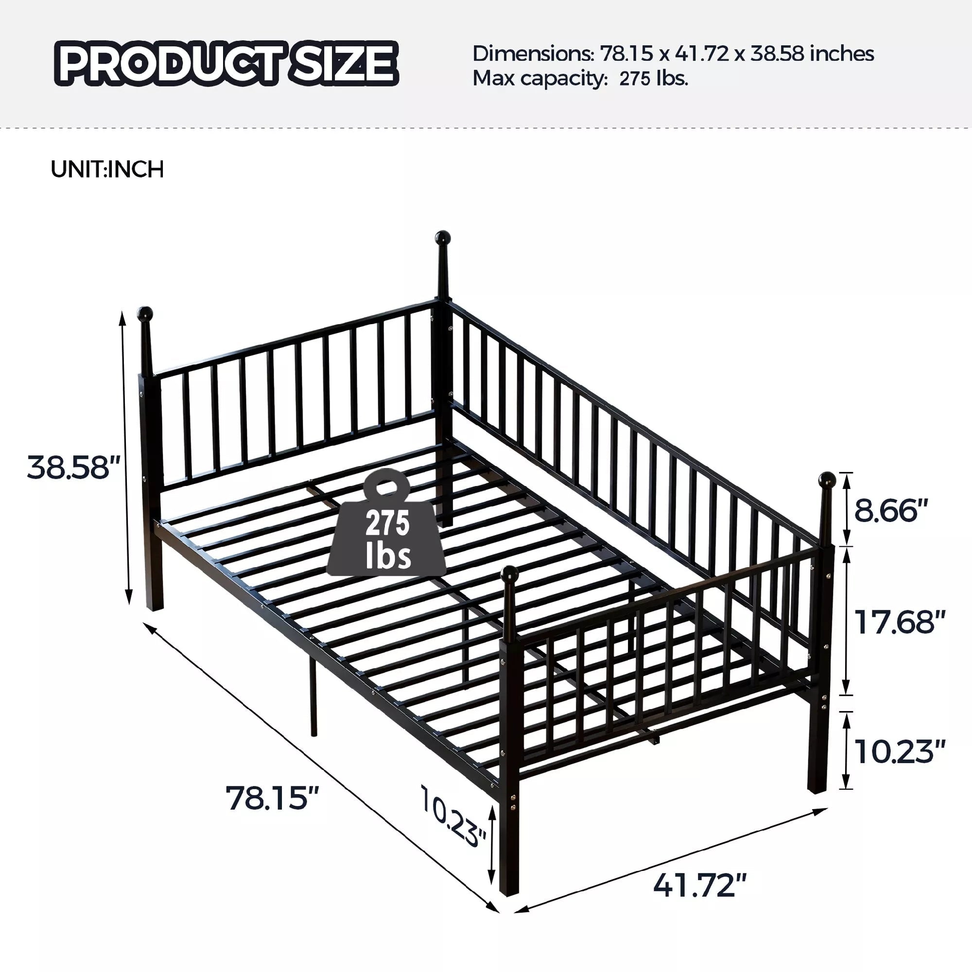 Bellemave® Modern Twin Metal Bunk Bed for Kids and Teens, Durable Steel Frame with Space-Saving Design, No Box Spring Required, Black - Bellemave