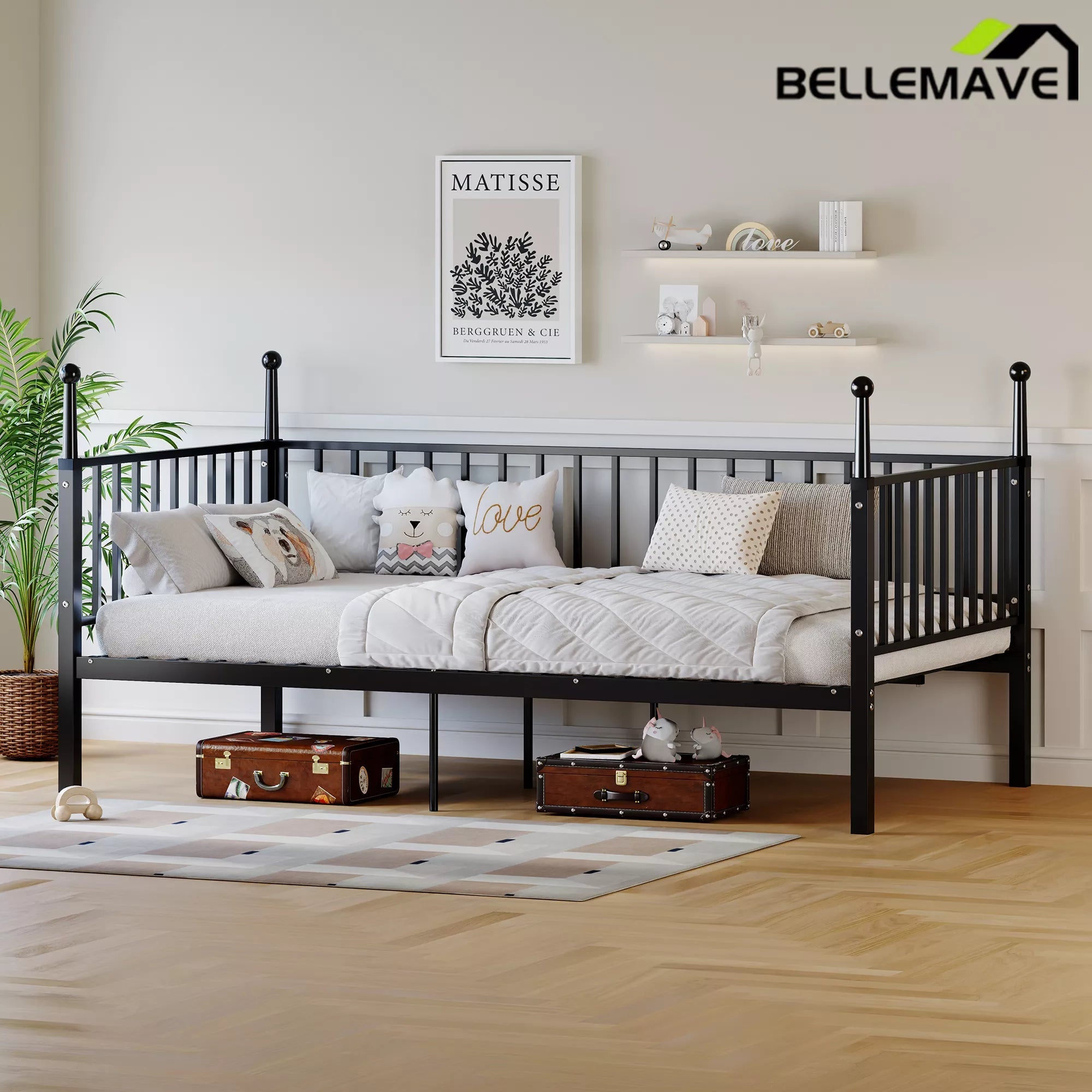 Bellemave® Modern Twin Metal Bunk Bed for Kids and Teens, Durable Steel Frame with Space-Saving Design, No Box Spring Required, Black - Bellemave