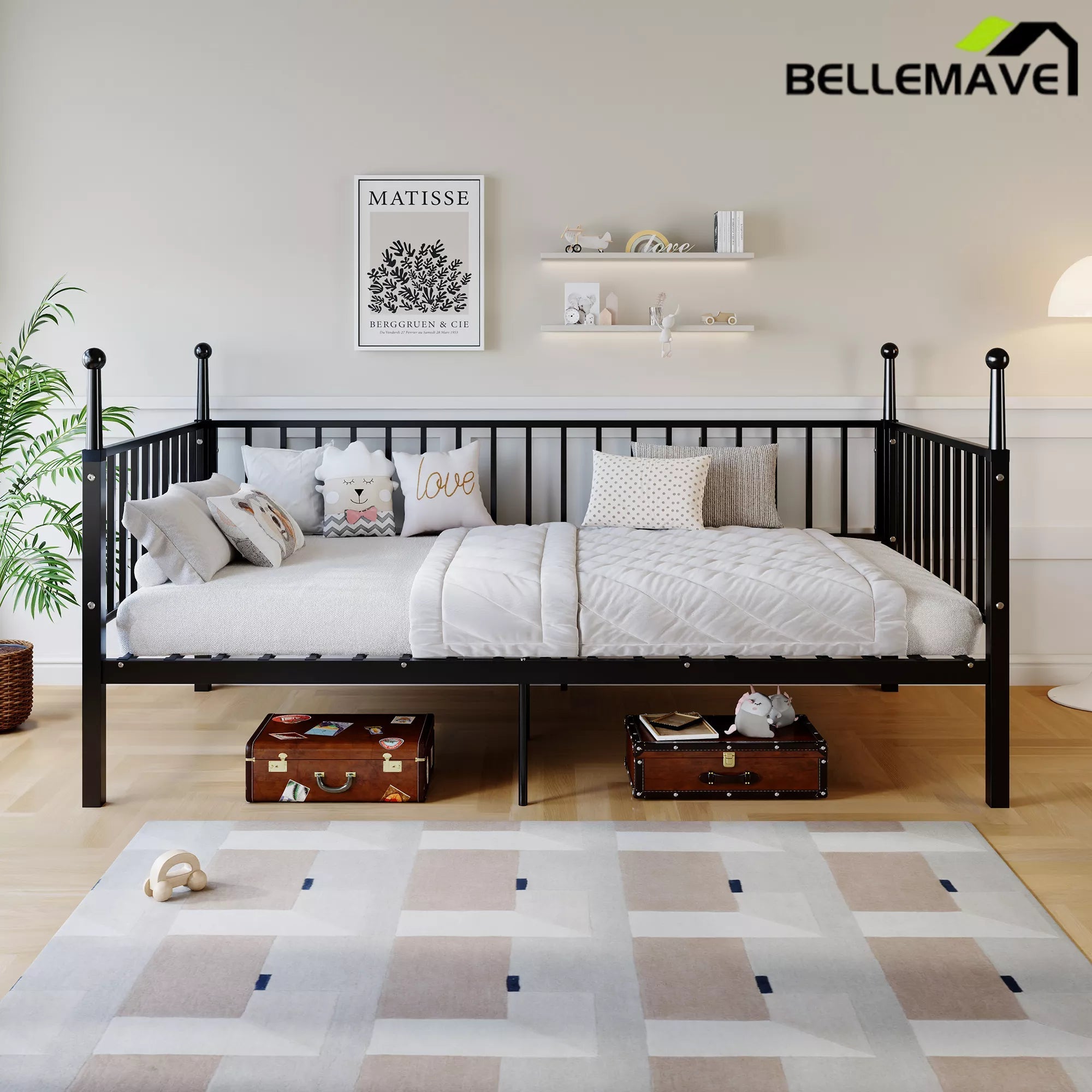 Bellemave® Modern Twin Metal Bunk Bed for Kids and Teens, Durable Steel Frame with Space-Saving Design, No Box Spring Required, Black - Bellemave
