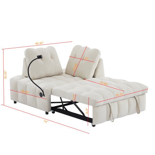Bellemave® Modern Velvet Pull - Out Sofa Bed,Independently Removable Backrest, Have USB Port and Swivel Phone Stand - Bellemave