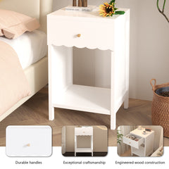 Bellemave® Modern White Nightstand with Drawer and Open Shel - Bellemave