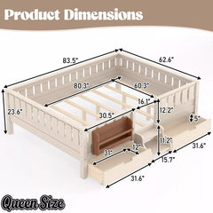 Bellemave® Montessori Bed with Stairs, Rails & Slats, Montessori Floor Bed with Bookshelf & 2 Storage Drawers for Girls & Boys - Bellemave