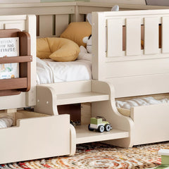 Bellemave® Montessori Bed with Stairs, Rails & Slats, Montessori Floor Bed with Bookshelf & 2 Storage Drawers for Girls & Boys - Bellemave