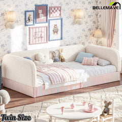 Bellemave® Montessori Floor Bed for Kids, Upholstered Teddy Fleece Low Profile Platform Bed with Side Guardrails - Bellemave