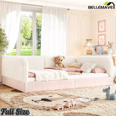 Bellemave® Montessori Floor Bed for Kids, Upholstered Teddy Fleece Low Profile Platform Bed with Side Guardrails - Bellemave