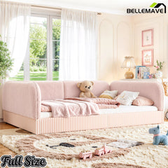 Bellemave® Montessori Floor Bed for Kids, Upholstered Teddy Fleece Low Profile Platform Bed with Side Guardrails - Bellemave