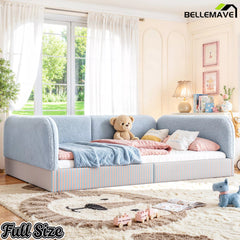 Bellemave® Montessori Floor Bed for Kids, Upholstered Teddy Fleece Low Profile Platform Bed with Side Guardrails - Bellemave