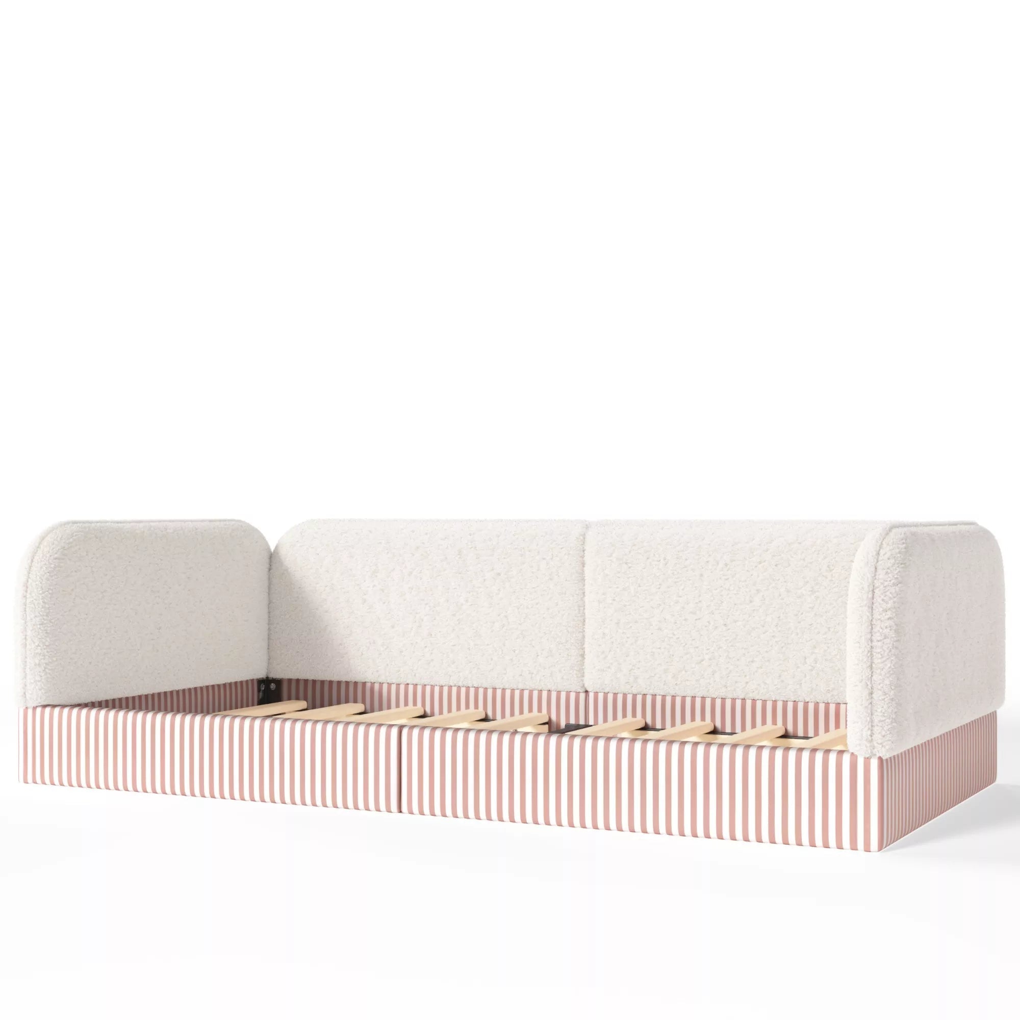 Bellemave® Montessori Floor Bed for Kids, Upholstered Teddy Fleece Low Profile Platform Bed with Side Guardrails - Bellemave
