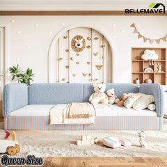 Bellemave® Montessori Floor Bed for Kids, Upholstered Teddy Fleece Low Profile Platform Bed with Side Guardrails - Bellemave