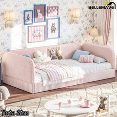 Bellemave® Montessori Floor Bed for Kids, Upholstered Teddy Fleece Low Profile Platform Bed with Side Guardrails - Bellemave