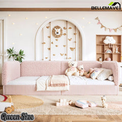 Bellemave® Montessori Floor Bed for Kids, Upholstered Teddy Fleece Low Profile Platform Bed with Side Guardrails - Bellemave