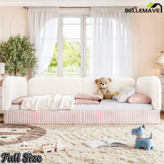 Bellemave® Montessori Floor Bed for Kids, Upholstered Teddy Fleece Low Profile Platform Bed with Side Guardrails - Bellemave