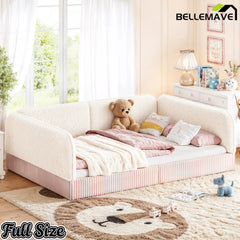 Bellemave® Montessori Floor Bed for Kids, Upholstered Teddy Fleece Low Profile Platform Bed with Side Guardrails - Bellemave