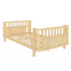 Bellemave® Montessori Floor Bed Frame with Removable Safety Rails – Solid Wood Low Profile Platform Bed for Kids - Bellemave
