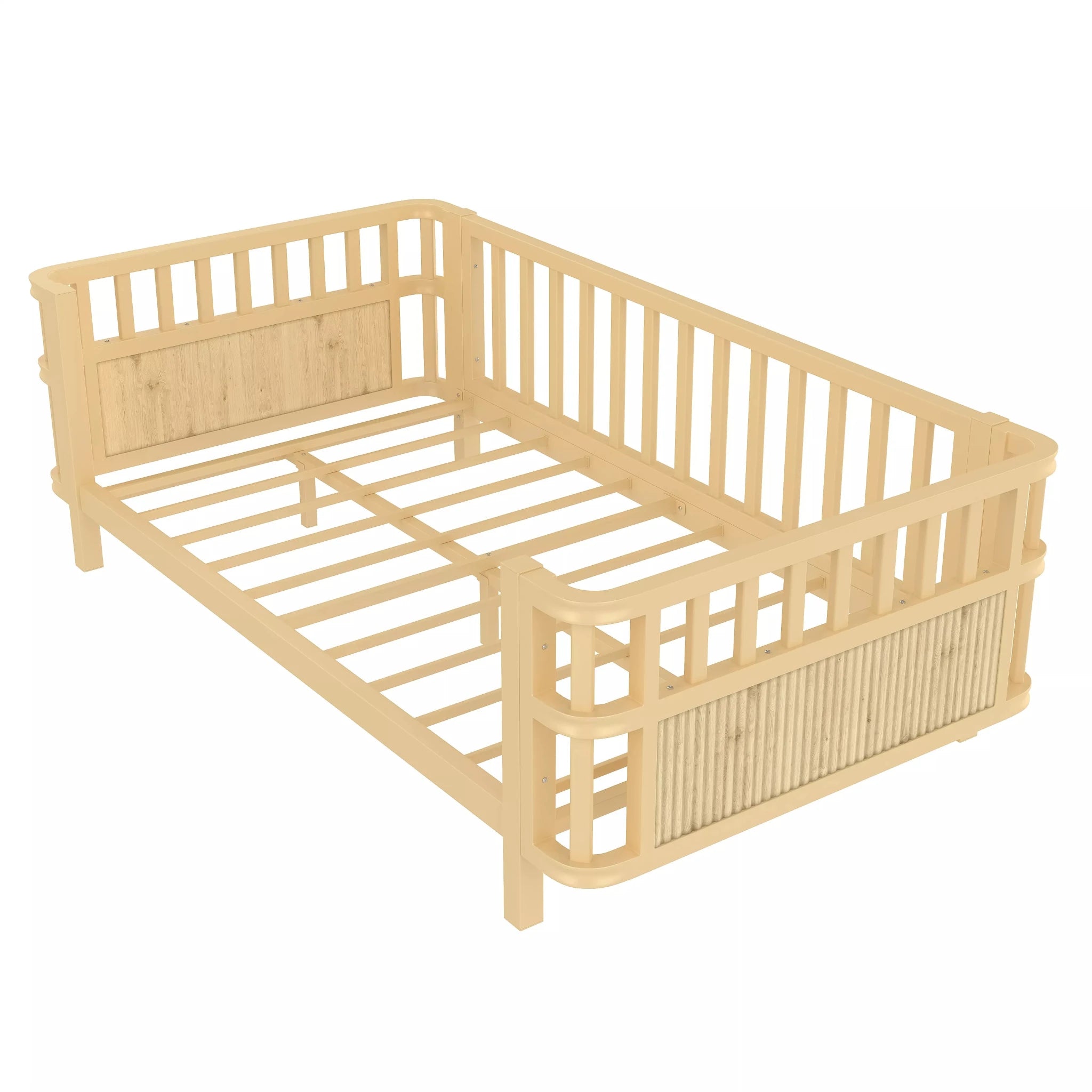 Bellemave® Montessori Floor Bed Frame with Removable Safety Rails – Solid Wood Low Profile Platform Bed for Kids - Bellemave