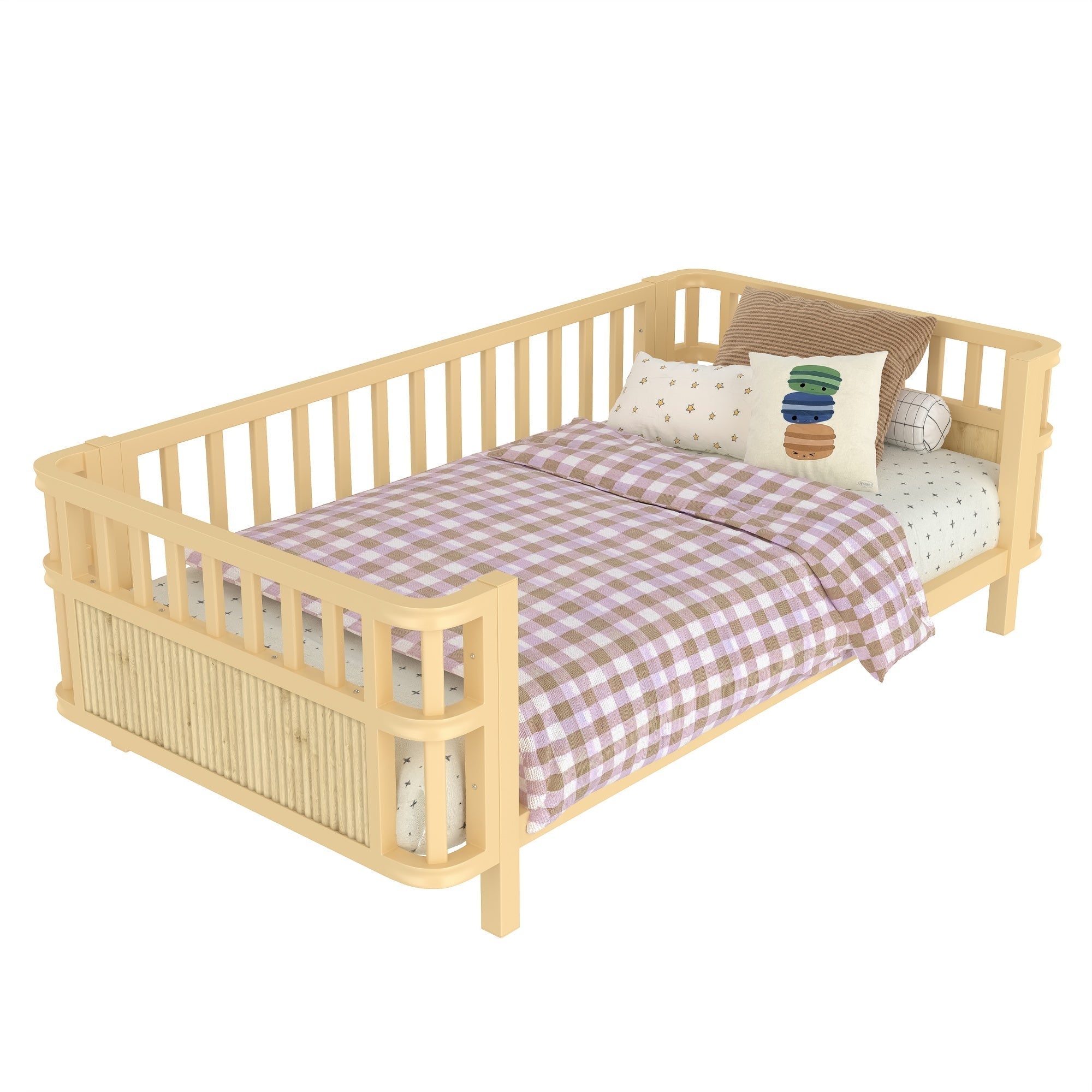 Bellemave® Montessori Floor Bed Frame with Removable Safety Rails – Solid Wood Low Profile Platform Bed for Kids - Bellemave
