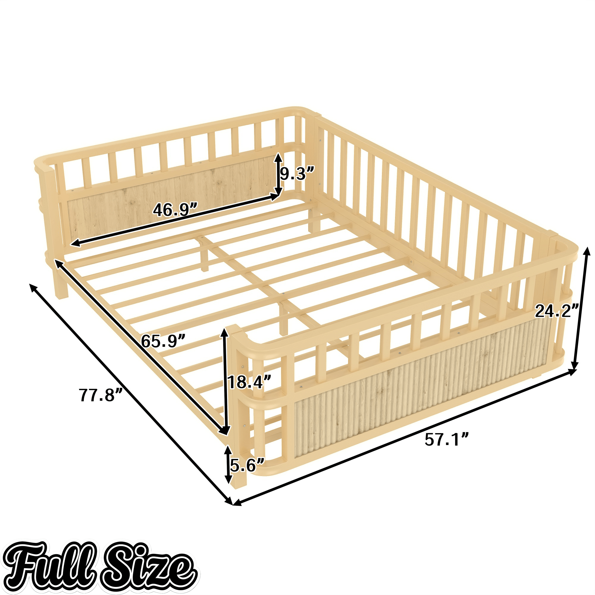 Bellemave® Montessori Floor Bed Frame with Removable Safety Rails – Solid Wood Low Profile Platform Bed for Kids - Bellemave