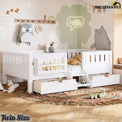 White storage floor bed with drawers twin size