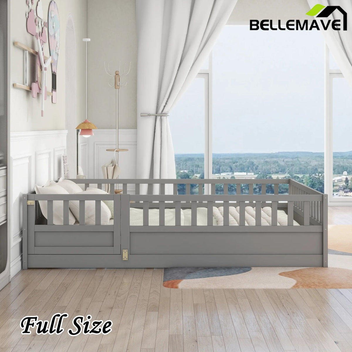 Bellemave® Montessori Floor Bed with Super High Security Barrier and Door - Bellemave