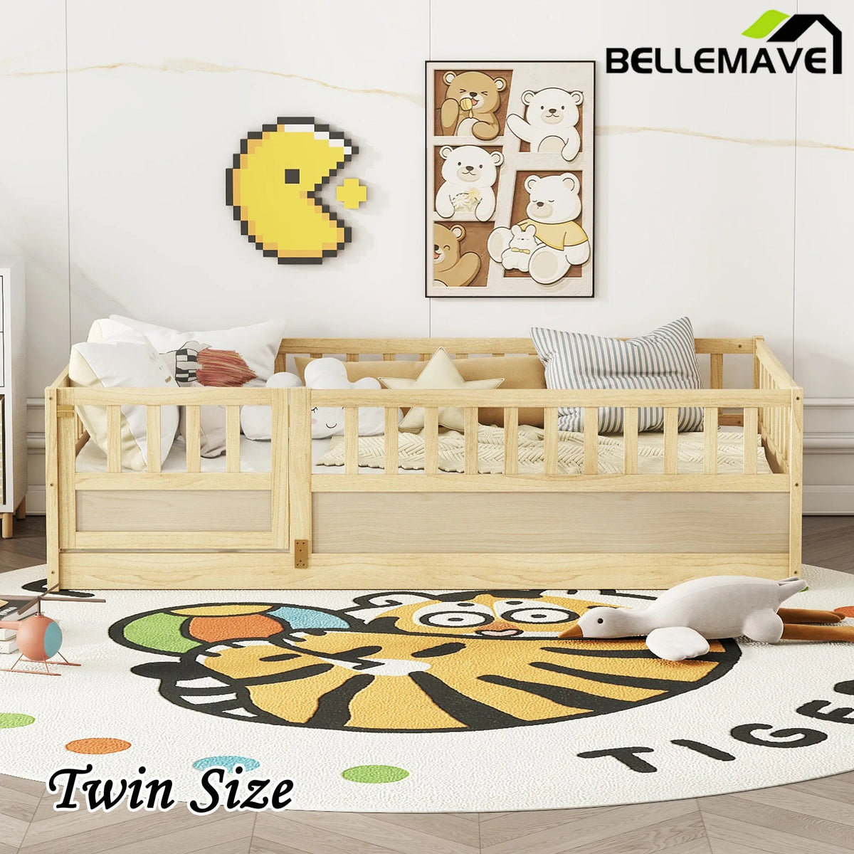 Bellemave® Montessori Floor Bed with Super High Security Barrier and Door - Bellemave