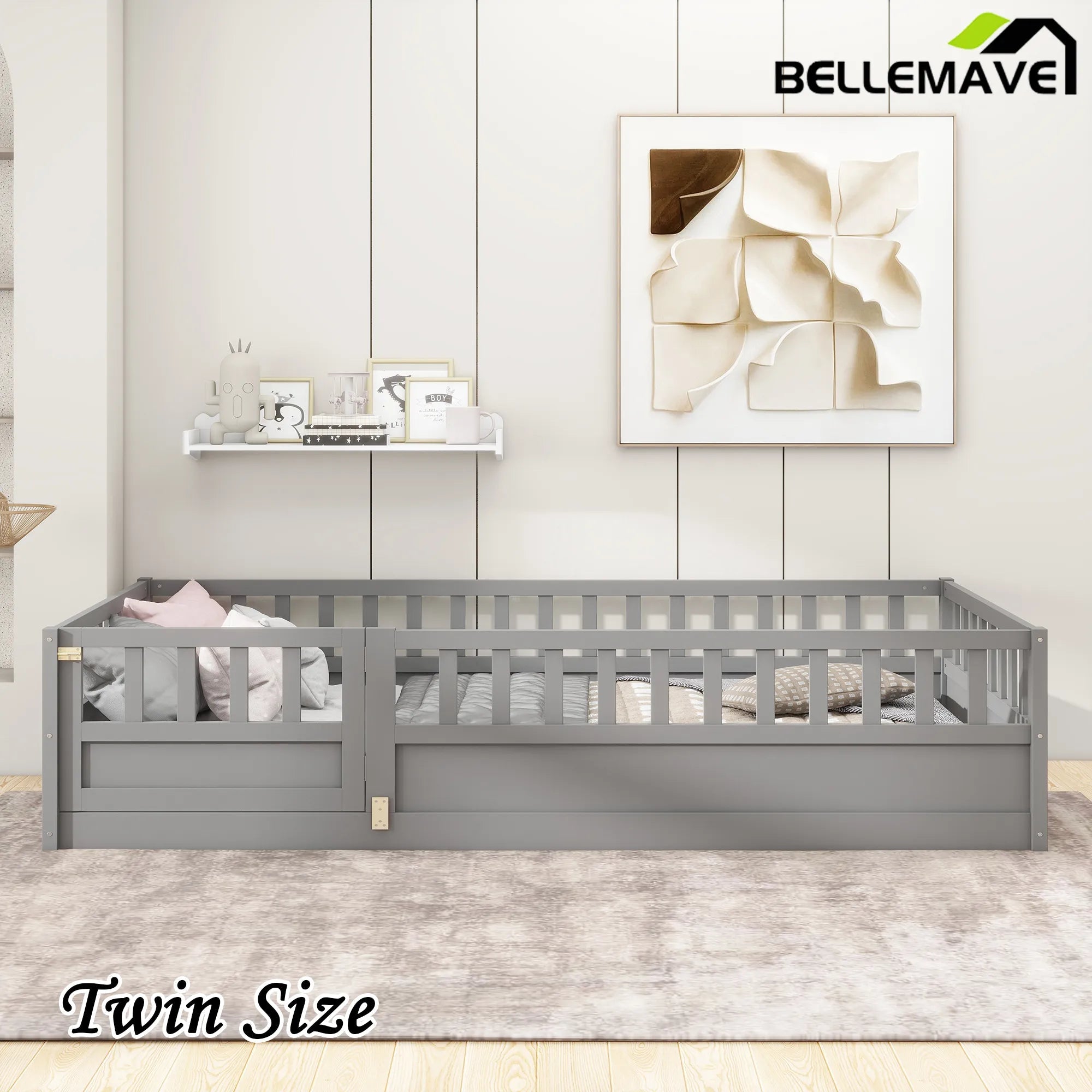 Bellemave® Montessori Floor Bed with Super High Security Barrier and Door - Bellemave