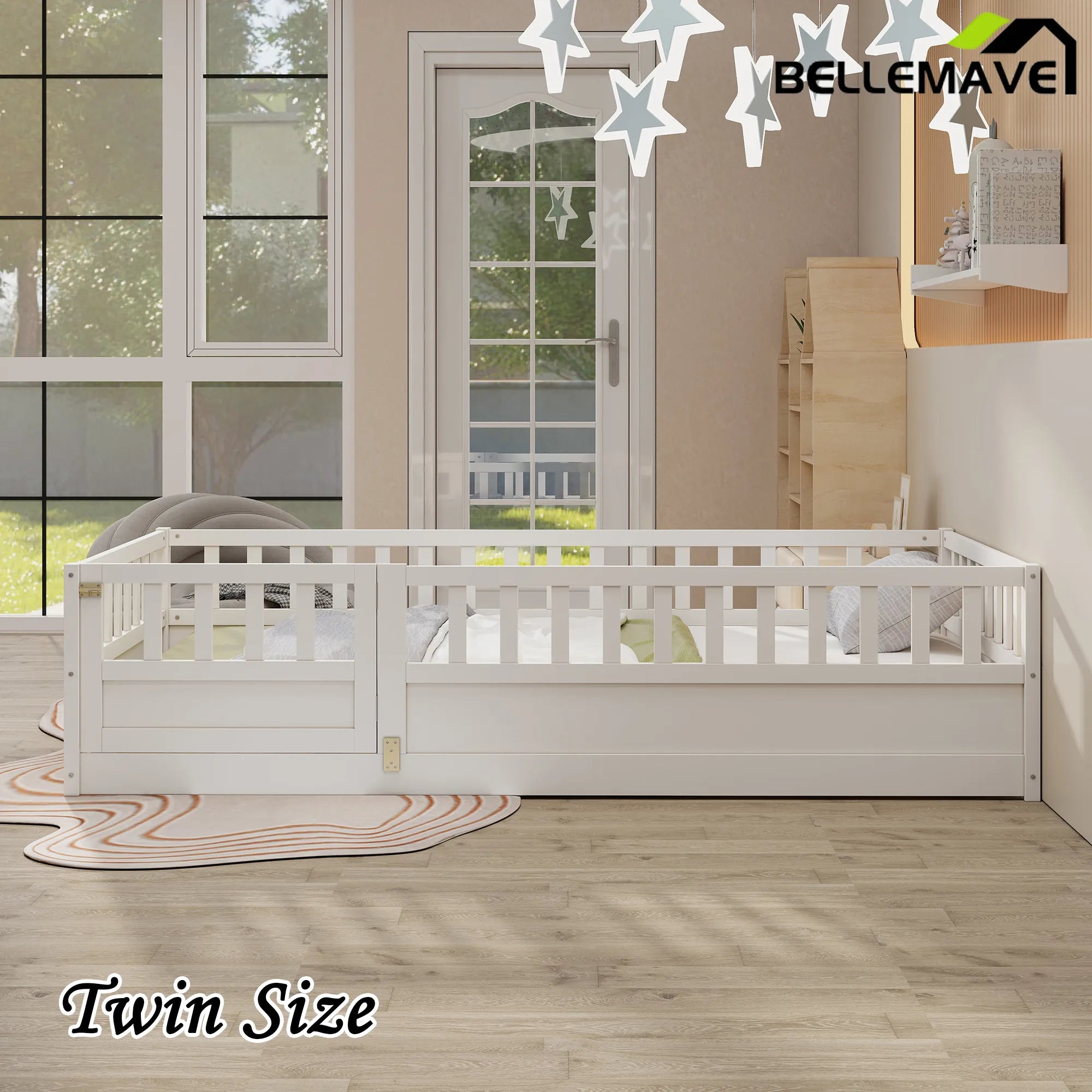Bellemave® Montessori Floor Bed with Super High Security Barrier and Door - Bellemave