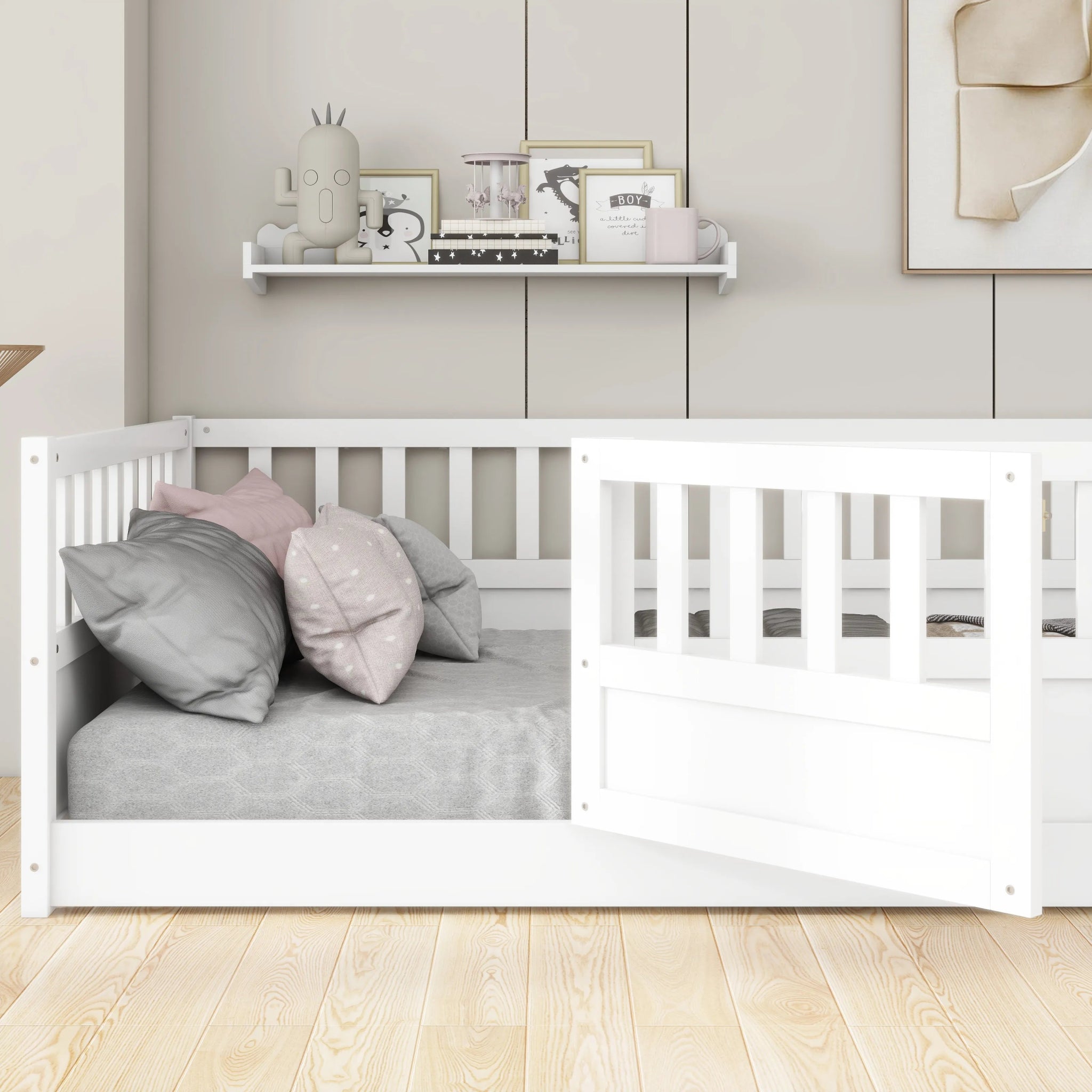 Bellemave® Montessori Floor Bed with Super High Security Barrier and Door - Bellemave