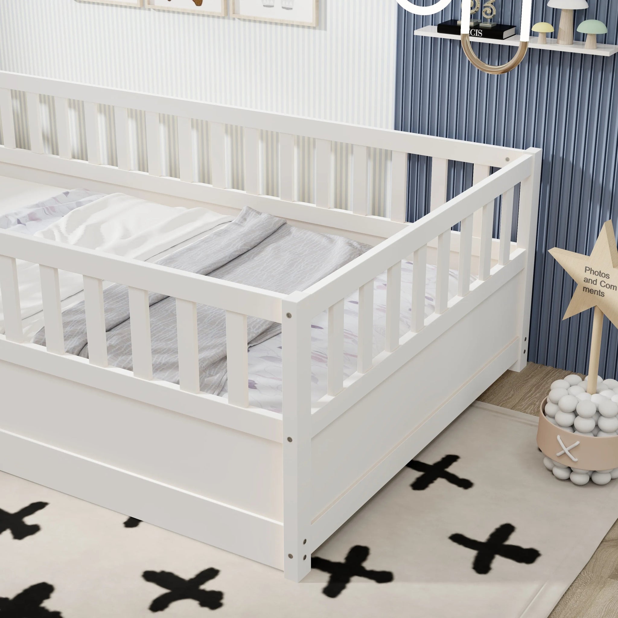 Bellemave® Montessori Floor Bed with Super High Security Barrier and Door - Bellemave