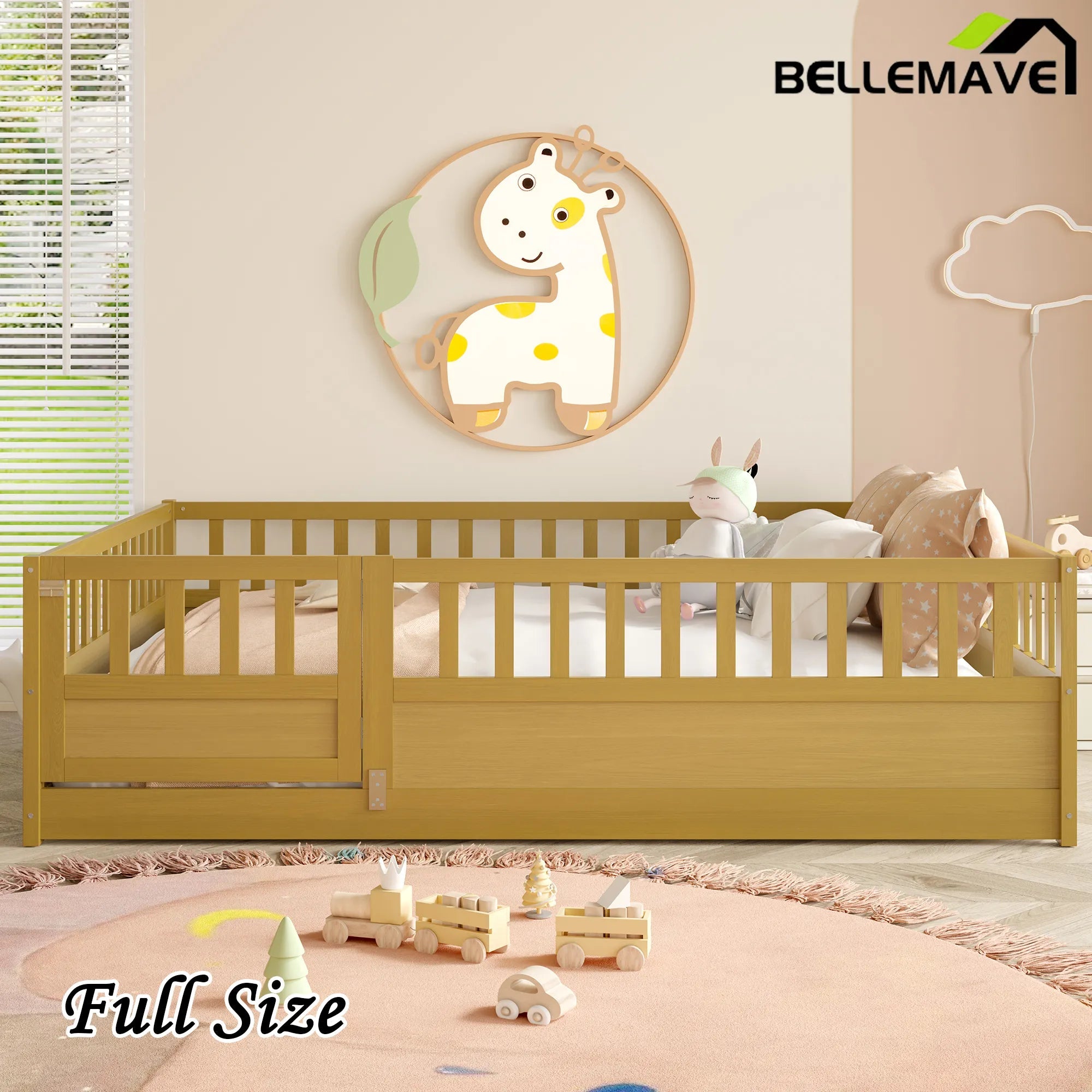 Bellemave® Montessori Floor Bed with Super High Security Barrier and Door - Bellemave