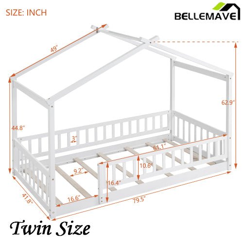 Bellemave® Montessori House Bed with Fence - Bellemave
