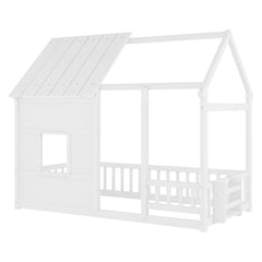 Bellemave® Montessori Kids House Floor Bed with 7 - Color LED Lights, Bookshelf & Safety Rails - Bellemave