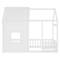 Bellemave® Montessori Kids House Floor Bed with 7 - Color LED Lights, Bookshelf & Safety Rails - Bellemave