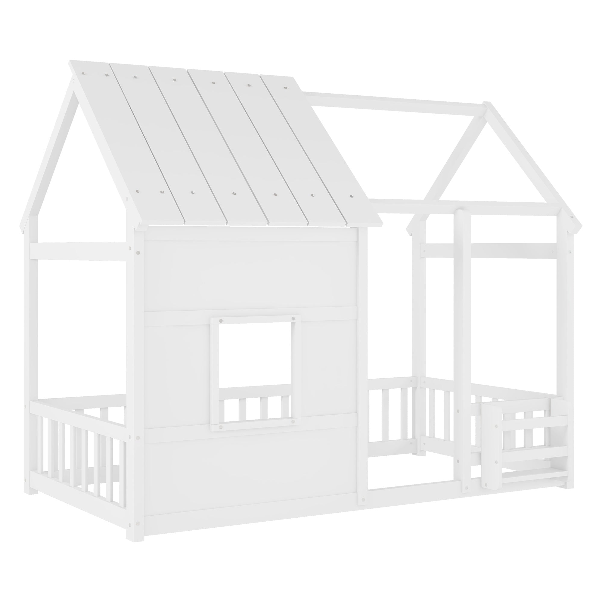 Bellemave® Montessori Kids House Floor Bed with 7 - Color LED Lights, Bookshelf & Safety Rails - Bellemave