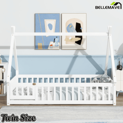 Bellemave® Montessori Tent Floor Bed with Guardrails & Entry Opening for Kids Girls Boys - Bellemave