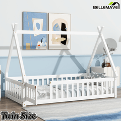Bellemave® Montessori Tent Floor Bed with Guardrails & Entry Opening for Kids Girls Boys - Bellemave