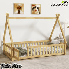 Bellemave® Montessori Tent Floor Bed with Guardrails & Entry Opening for Kids Girls Boys - Bellemave