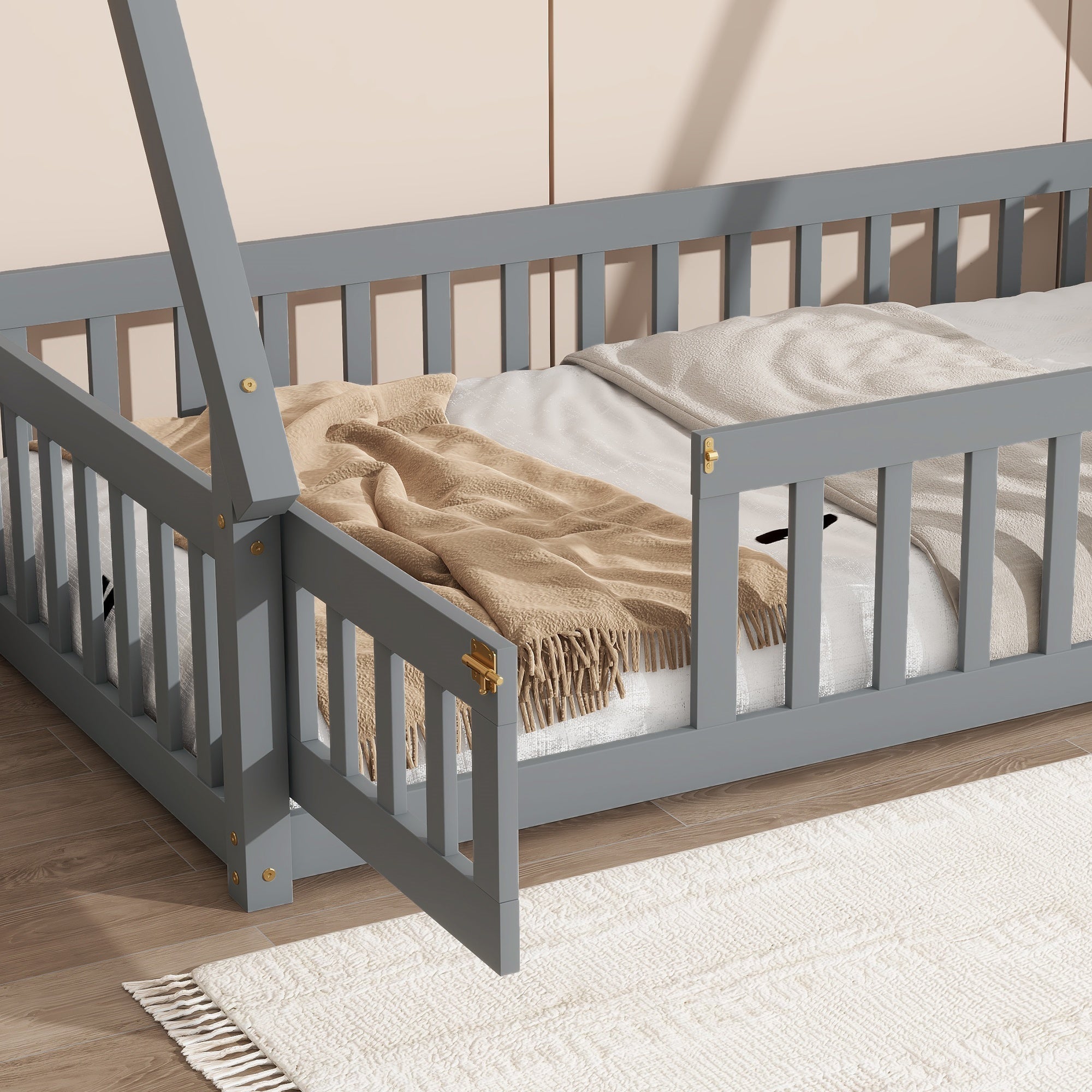 Bellemave® Montessori Tent Floor Bed with Guardrails & Entry Opening for Kids Girls Boys - Bellemave