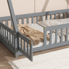Bellemave® Montessori Tent Floor Bed with Guardrails & Entry Opening for Kids Girls Boys - Bellemave